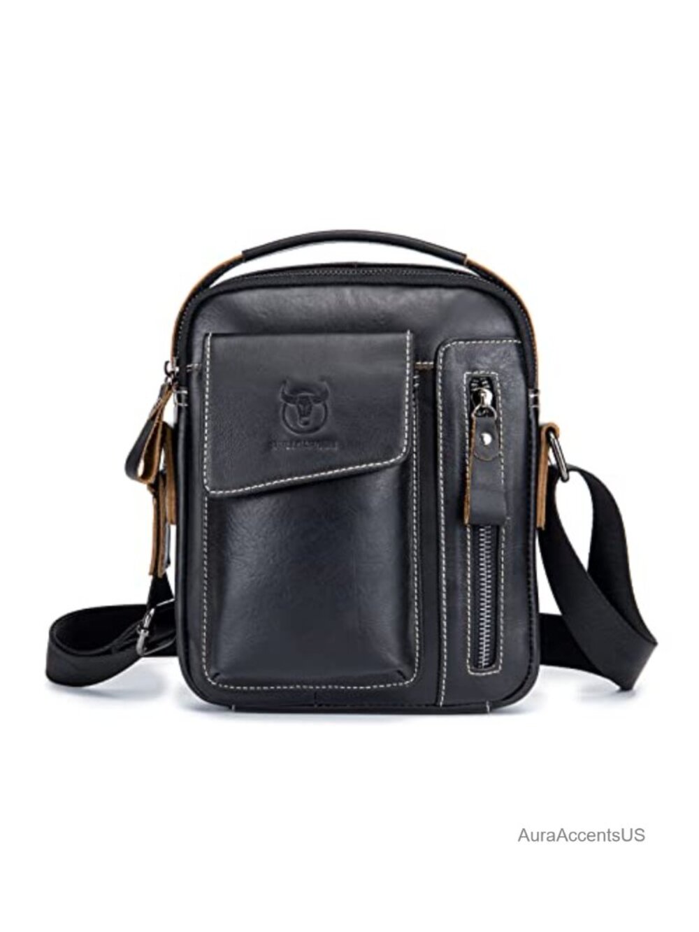 Genuine Leather Small Messenger Bag Lightweight Sling Crossbody Handbag for Men